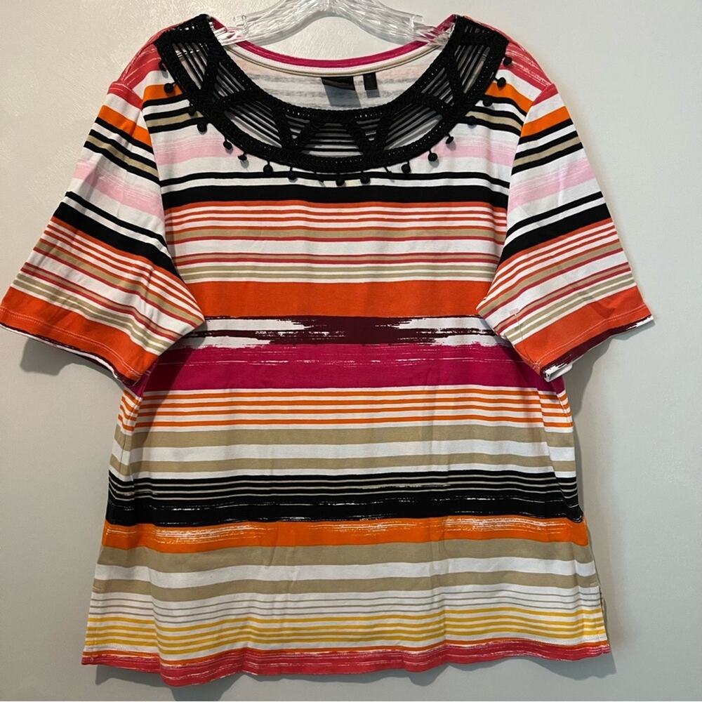 Rafaella Striped Stretchy Pullover Top | Women’s Size 1X